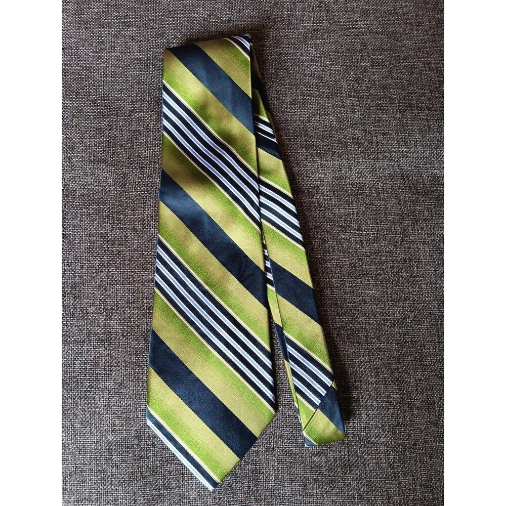 Tie 70s 80s 90s Y2K Mens Pierre Cardin Silk Reen Blue Stripe 4 Wide 59 Long